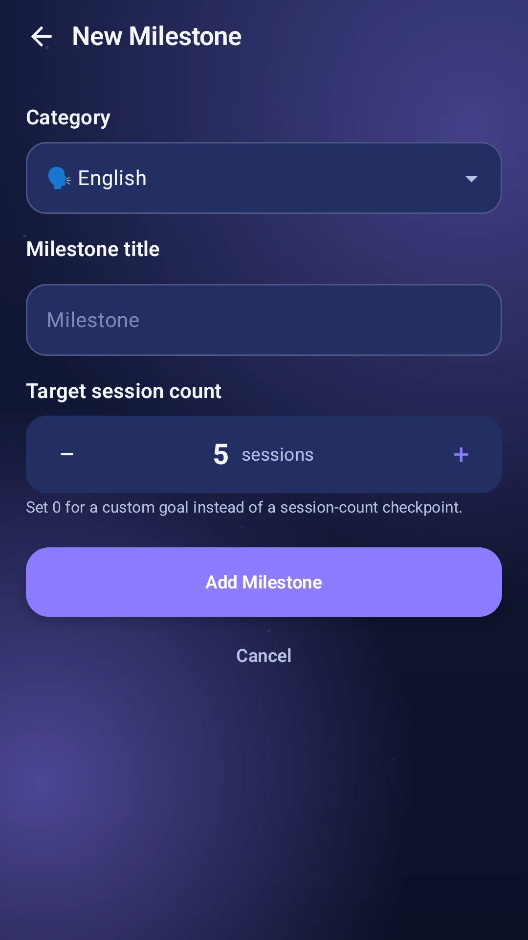 Wisdom Dashboard milestone screen