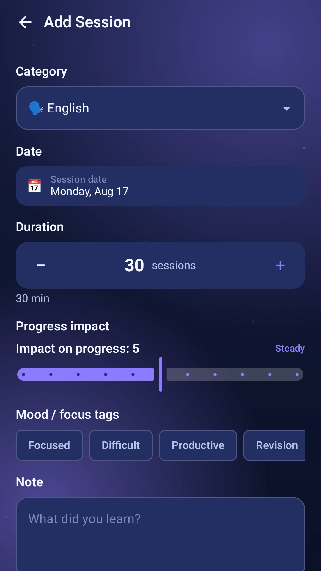 Wisdom Dashboard session screen