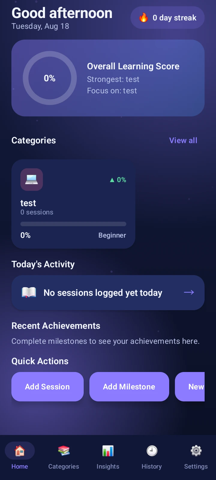 Wisdom Dashboard home screen
